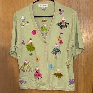 Vintage That Sweater Embroidered Cardigan with Dresses and Flowers Size Large